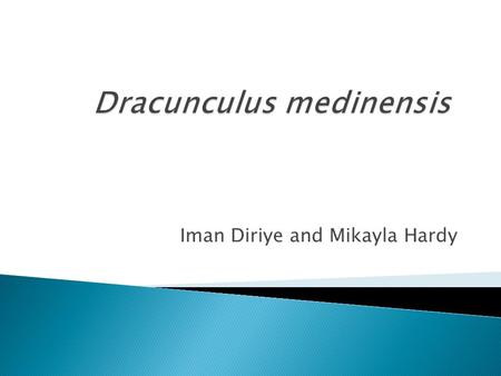 Iman Diriye and Mikayla Hardy.  One of the largest Nematodes  Common name is Guinea worm or the “fiery serpent”  Disease Caused: Dracunculiasis  Definitive.