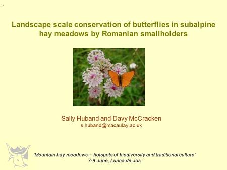 Landscape scale conservation of butterflies in subalpine hay meadows by Romanian smallholders Sally Huband and Davy McCracken ‘Mountain.