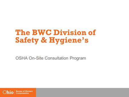 The BWC Division of Safety & Hygiene’s OSHA On-Site Consultation Program.