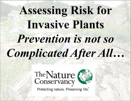 1 Assessing Risk for Invasive Plants Prevention is not so Complicated After All…