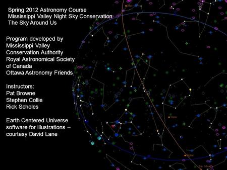 Spring 2012 Astronomy Course Mississippi Valley Night Sky Conservation The Sky Around Us Program developed by Mississippi Valley Conservation Authority.