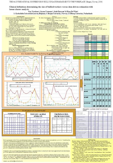 Clinical definitions determining the size of bullied workers versus data driven estimation with latent cluster analysis Guy Notelaers 1, Jeroen Vermunt,