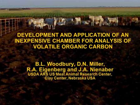 DEVELOPMENT AND APPLICATION OF AN INEXPENSIVE CHAMBER FOR ANALYSIS OF VOLATILE ORGANIC CARBON B.L. Woodbury, D.N. Miller, R.A. Eigenberg and J.A. Nienaber.