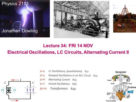 Physics 2113 Jonathan Dowling Lecture 34: FRI 14 NOV Electrical Oscillations, LC Circuits, Alternating Current II.