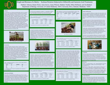 Height and Biomass of a Barley - Soybean Rotation Subjected to Gibberellic and Jasmonic Acid Treatments Matthew Johnson, Hunter Porter, Anna Graves, Jonna.