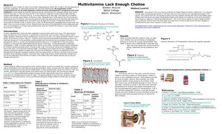 Multivitamins Lack Enough Choline BreAnn McCord Beloit College Beloit, Wisconsin Abstract Choline is a newly chosen B vitamin as of 2000, designated as.