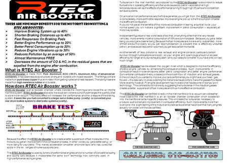 BRAKE TEST TEC AIR BOOSTER CALL/SMS: