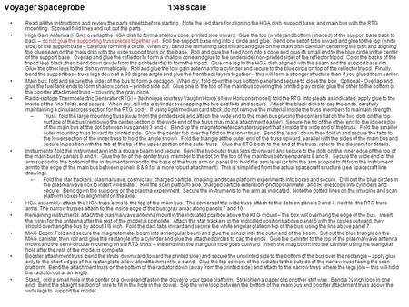 Voyager Spaceprobe1:48 scale Read all the instructions and review the parts sheets before starting. Note the red stars for aligning the HGA dish, support.
