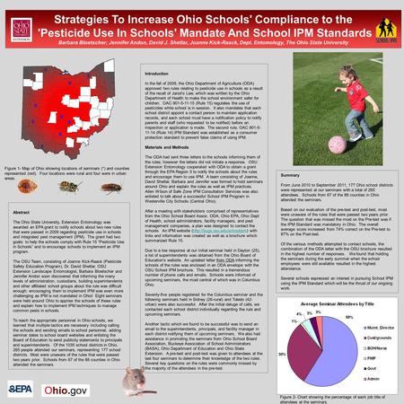 Strategies To Increase Ohio Schools' Compliance to the 'Pesticide Use In Schools' Mandate And School IPM Standards Barbara Bloetscher; Jennifer Andon,