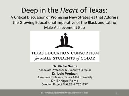 Dr. Victor Saenz Associate Professor & Executive Director Dr. Luis Ponjuan Associate Professor, Texas A&M University Dr. Enrique Romo Director, Project.