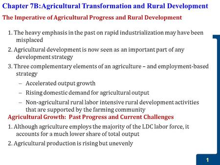 The Imperative of Agricultural Progress and Rural Development