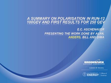 E.C. Aschenauer Phil Pile Meeting 2012/03/202 polarisation at injection Blue and Yellow Caveat: only first round of cleaning up noise in polarimeters.