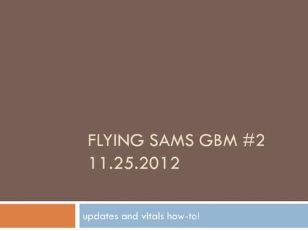 FLYING SAMS GBM #2 11.25.2012 updates and vitals how-to!