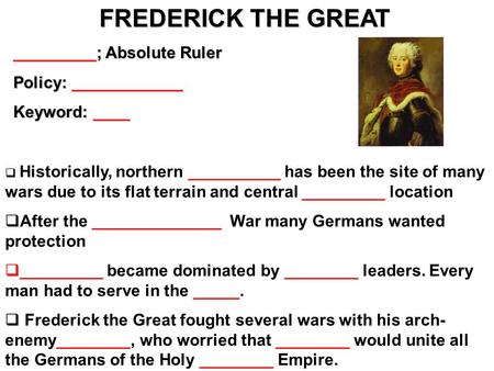  Historically, northern __________ has been the site of many wars due to its flat terrain and central _________ location  After the ______________ War.