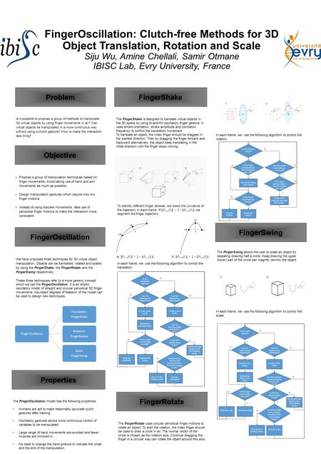 FingerOscillation: Clutch-free Methods for 3D Object Translation, Rotation and Scale Siju Wu, Amine Chellali, Samir Otmane IBISC Lab, Evry University,