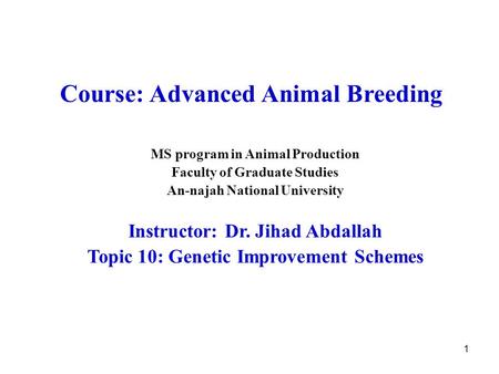 Course: Advanced Animal Breeding