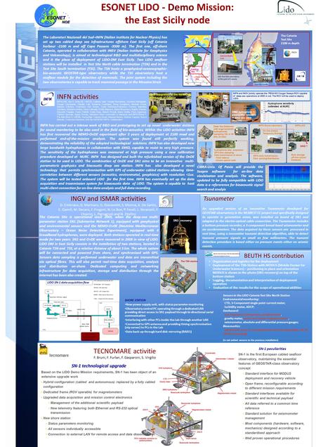 ESONET LIDO - Demo Mission: the East Sicily node The Laboratori Nazionali del Sud–INFN (Italian Institute for Nuclear Physics) has set up two cabled deep.