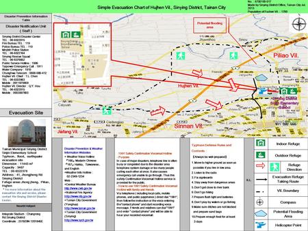 Simple Evacuation Chart of Hujhen Vil., Sinying District, Tainan City No. ： 6700100-017 Made by Sinying District Office, Tainan City Jul. 2013 Population.