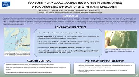 V ULNERABILITY OF M ODIOLUS MODIOLUS BIOGENIC REEFS TO CLIMATE CHANGE : A POPULATION - BASED APPROACH FOR EFFECTIVE MARINE MANAGEMENT M. modiolus reefs.