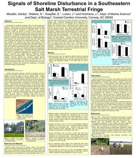  Sediment salinity was not significantly different between developed and undeveloped sites (F 2,15 =0.71, p>0.05), but the trend was for salinity at undeveloped.