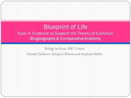 Blueprint of Life Topic 4: Evidence to Support the Theory of Evolution: Biogeography & Comparative Anatomy Biology in Focus, HSC Course Glenda Childrawi,