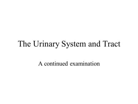 The Urinary System and Tract