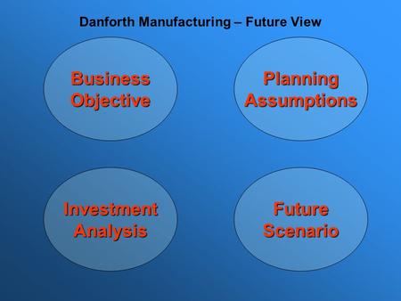 Business Objective Planning Assumptions Future Scenario Investment Analysis Danforth Manufacturing – Future View.