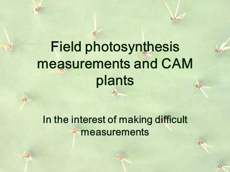 Field photosynthesis measurements and CAM plants In the interest of making difficult measurements.