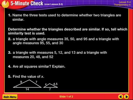 1-1a Slide 1 of 2 (over Lesson 9-3). 1-1b Slide 1 of 2 (over Lesson 9-3)