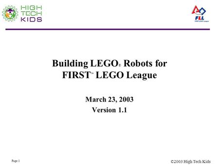 Building LEGO® Robots for FIRST™ LEGO League