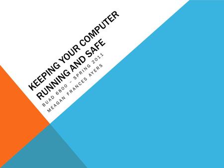 KEEPING YOUR COMPUTER RUNNING AND SAFE BUAD 6800 – SPRING 2011 MEAGAN FRANCES AYERS.