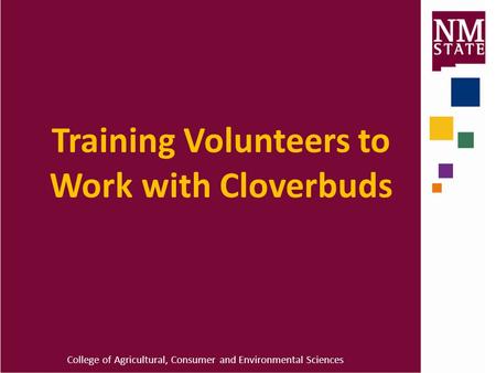 College of Agricultural, Consumer and Environmental Sciences Training Volunteers to Work with Cloverbuds.