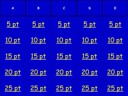 10 pt 15 pt 20 pt 25 pt 5 pt 10 pt 15 pt 20 pt 25 pt 5 pt 10 pt 15 pt 20 pt 25 pt 5 pt 10 pt 15 pt 20 pt 25 pt 5 pt 10 pt 15 pt 20 pt 25 pt 5 pt ABCDE.