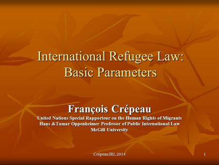 International Refugee Law: Basic Parameters