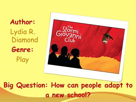 Big Question: How can people adapt to a new school? Author: Lydia R. Diamond Genre: Play.