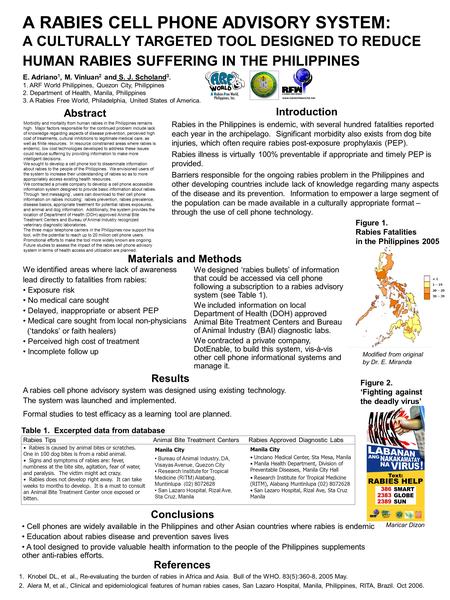 A RABIES CELL PHONE ADVISORY SYSTEM: A CULTURALLY TARGETED TOOL DESIGNED TO REDUCE HUMAN RABIES SUFFERING IN THE PHILIPPINES Introduction Rabies in the.