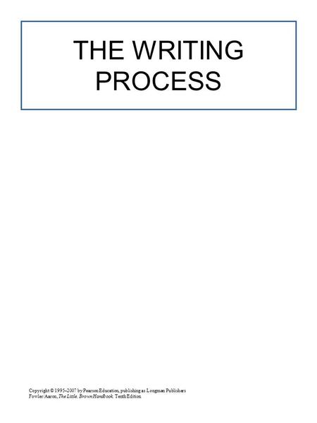 Copyright © 1995–2007 by Pearson Education, publishing as Longman Publishers Fowler/Aaron, The Little, Brown Handbook, Tenth Edition THE WRITING PROCESS.