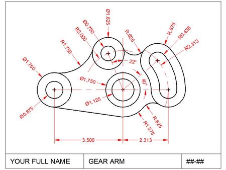 Page 1 1. Circles (2), center point 2.5, 4.4375 radius &.875 radius Line, start 2.5, 4. 3.5” length 2. Circles (2), center point (right end of line).5625.