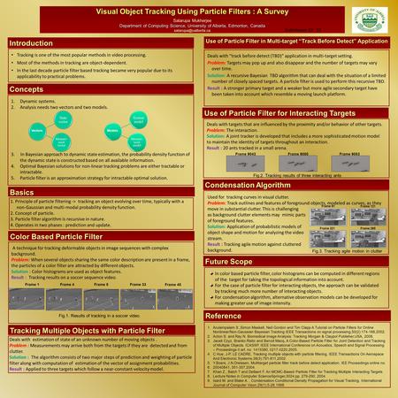 Visual Object Tracking Using Particle Filters : A Survey Satarupa Mukherjee Department of Computing Science, University of Alberta, Edmonton, Canada