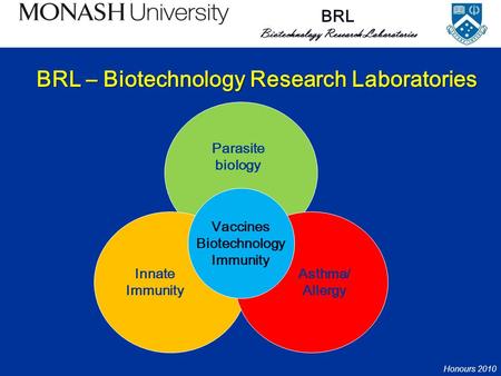 Honours 2010 BRL Biotechnology Research Laboratories Vaccines Biotechnology Immunity Innate Immunity Parasite biology Asthma/ Allergy BRL – Biotechnology.