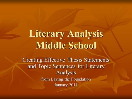 Literary Analysis Middle School