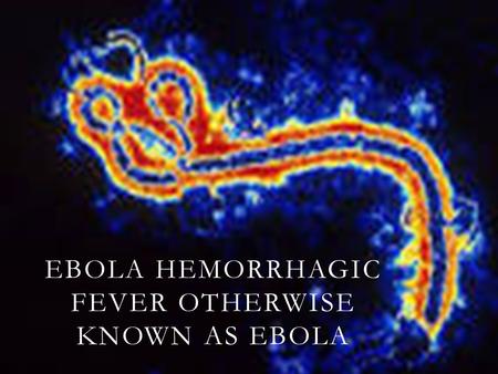 EBOLA HEMORRHAGIC FEVER OTHERWISE KNOWN AS EBOLA.