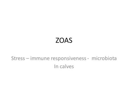 ZOAS Stress – immune responsiveness - microbiota In calves.