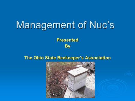 Management of Nuc’s PresentedBy The Ohio State Beekeeper’s Association.