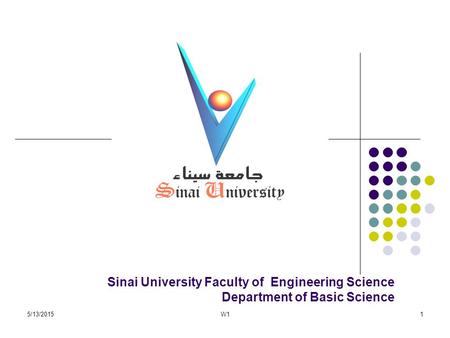 Sinai University Faculty of Engineering Science Department of Basic Science 4/15/2017 W1.