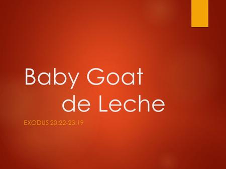 Baby Goat de Leche EXODUS 20:22-23:19. Exodus 20:22-23:19 22 Then the L ORD said to Moses, “Tell the Israelites this: ‘You have seen for yourselves.