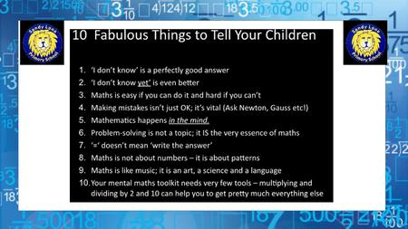 To raise standards in maths by working closely with parents. To provide parents with a clear outline of the key features of maths teaching at St Luke’s.