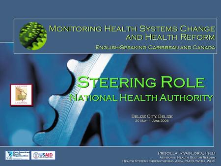 Steering Role National Health Authority Priscilla Rivas-Loría, Ph.D Advisor in Health Sector Reform Health Systems Strengthening Area, PAHO/WHO, WDC Priscilla.