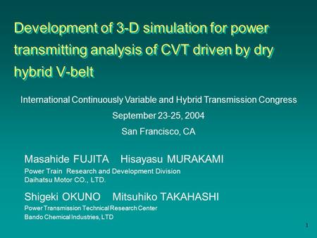 International Continuously Variable and Hybrid Transmission Congress