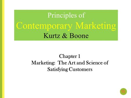 Chapter 1 Marketing: The Art and Science of Satisfying Customers